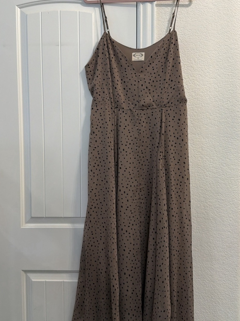 Joyfolie Taupe & Black Polka Dot Maxi Dress, Sz XXL